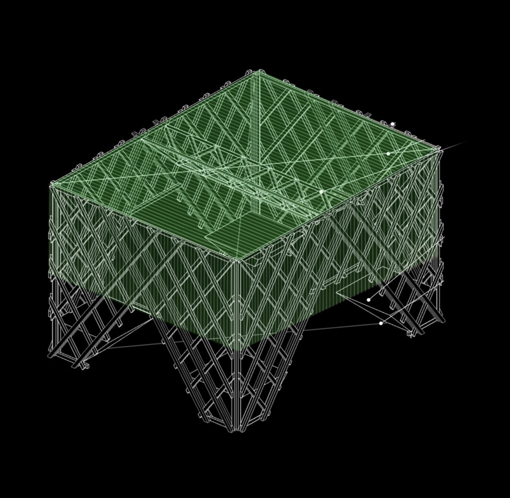 Architectural drawing of the Urban Room in white, black and green